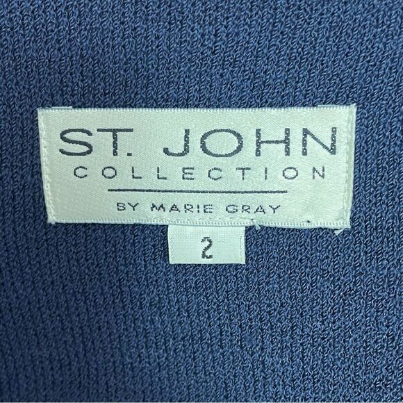 St. John Collection Santana Knit Longline Jacket Blazer Navy Gold Buttons Size 2 - Picture 9 of 12